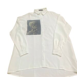 PrettyLittleThing Women/Man Long Sleeve Skull Smoking Cigarette Button Shirt